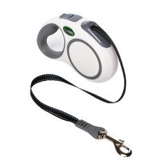 Повідець-рулетка ТМ HiDOG білий, стрічка світло відбиваюча