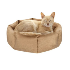 Лежанка плюшева кругла ТМ HiDOG для собаки або кота, карамель