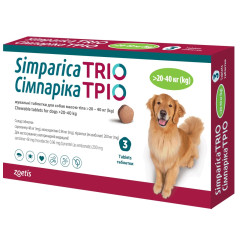 Жувальні таблетки для собак від бліх, кліщів та гельмінтів Сімпарика ТРІО від 20-40 кг, 1 таблетка (від зовнішніх та внутрішніх паразитів) 1 шт