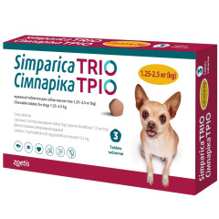 Жувальні таблетки для собак від бліх, кліщів та гельмінтів Сімпарика ТРІО від 1,3-2,5 кг, 1 таблетка (від зовнішніх та внутрішніх паразитів)